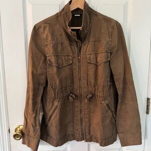 J Crew Military Field Jacket Olive Green/Brown Zip Up Cinch Waist Women’s Small
